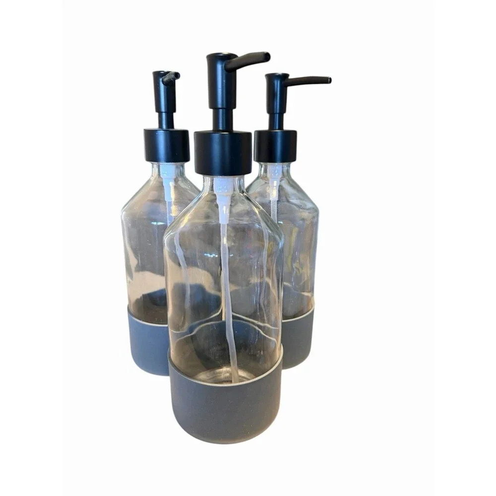 3 TARGET BULLSEYE REUSABLE GLASS SOAP/LOTION DISPENSER 9.25” Blue Silicone Base